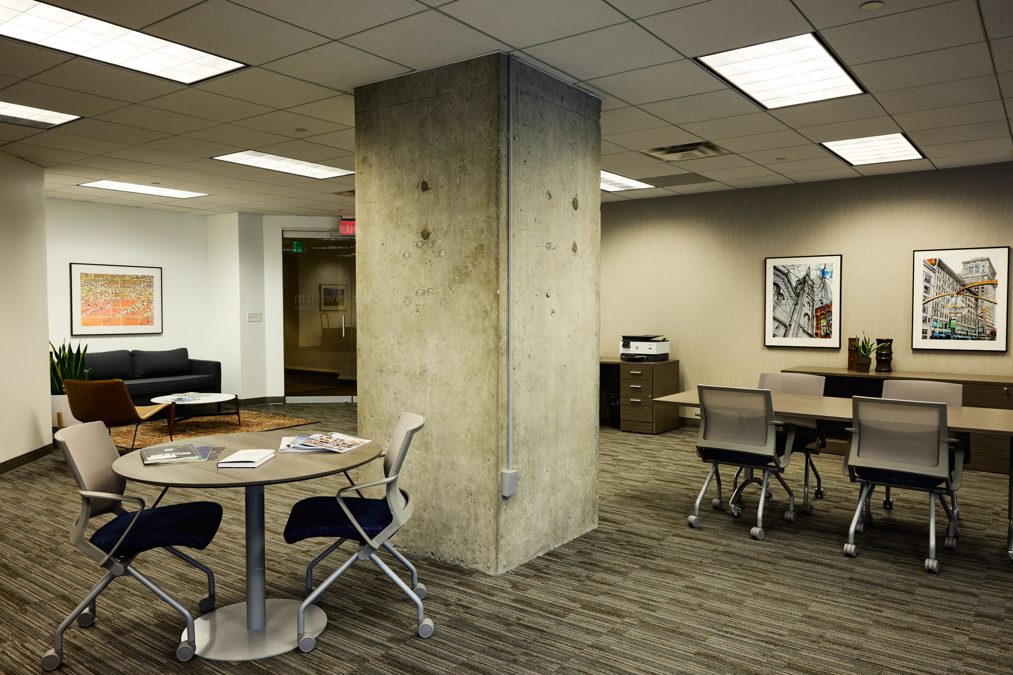 Modern law firm office interior with meeting areas